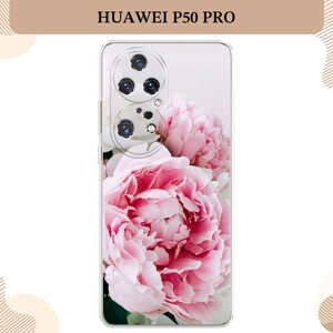 Силиконовый чехол "Розовые и белые пионы" на Huawei P50 Pro / Хуавей П50 Про