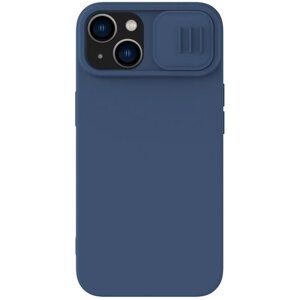 Силиконовый чехол с защитой камеры Nillkin CamShield Silky Silicone Case (без магсейф) для Apple iPhone 14 Plus, синий