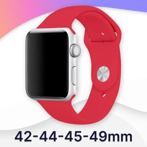Силиконовый ремешок для Apple Watch 42-44-45-49 mm, Series 1-9, SE, Ultra / Сменный браслет (Sport Band) для смарт часов Эпл Вотч 42-49 мм (Red S)
