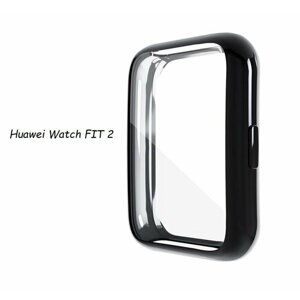 Силиконовый защитный чехол-бампер Garmoni Galvan для умных смарт-часов Huawei Watch Fit 2 защищает экран, противоударный черный
