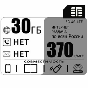 Сим карта 30 гб интернета 3G / 4G за 370 руб/мес + любые модемы, роутеры, планшеты, смартфоны + раздача + торренты.