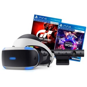 Система VR Sony PlayStation VR (CUH-ZVR2) + Camera + Gran Turismo Sport + PlayStation VR Worlds, 1920x1080, 120 Гц, черно-белый