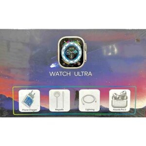 Смарт часы Smart Watch Ultra Wireless Charging (IOS/Android) с магнитной зарядкой и наушниками / Silver