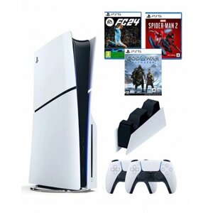 Sony Playstation 5 slim 1 Tb+2-ой геймпад (белый)+зарядное+God of War+Spider Man2+FC24