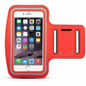 Спортивный универсальный чехол (держатель) для телефона на руку, сумка-чехол смартфона для бега тренировок на липучках со светоотражателем, красный