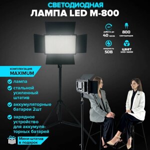 Светодиодная лампа cо штативом и аккумуляторами М-800 / Профессиональный фото и видео свет.