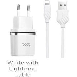 СЗУ HOCO C12 Smart 2xUSB, 2.4А USB кабель Lightning 8-pin, 1м (белый)