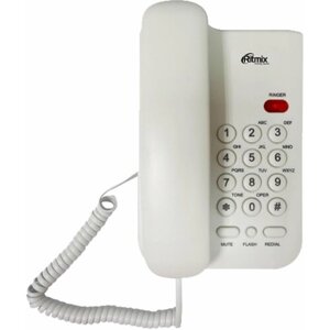 Телефон RITMIX RT-311 white, световая индикация звонка, тональный/импульсный режим, повтор, белый /Квант продажи 1 ед.