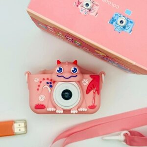 Ударопрочный детский фотоаппарат для девочек 1080p Full-HD высокого качества со встроенной памятью цифровая камера с 3 играми и селфи, Дракон Розовый