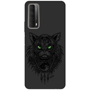 Ультратонкая защитная накладка Soft Touch для Huawei P Smart 2021 с принтом "Shaman Cat" черная