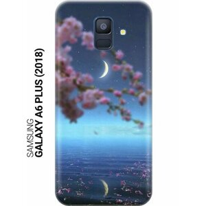 Ультратонкий силиконовый чехол-накладка для Samsung Galaxy A6 Plus (2018) с принтом "Месяц и сакура"