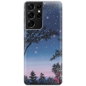 Ультратонкий силиконовый чехол-накладка для Samsung Galaxy S21 Ultra с принтом "Деревья и звезды"