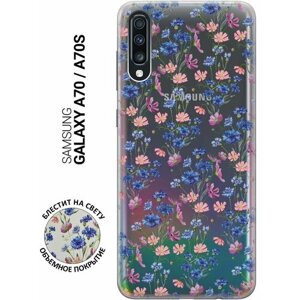 Ультратонкий силиконовый чехол-накладка Transparent для Samsung Galaxy A70, A70s с 3D принтом "Lovely Cornflowers"