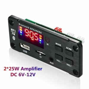 Усилитель мощности звука 2X25W / Декодер, плата Bluetooth, AUX, USB, TF, FM 6-12V В для домашних стерео систем, колонок, и авто / X-917BT (B21)