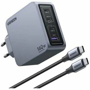 Зарядное устройство UGREEN X763 (25877) Nexode Pro 160W USB-A+3*USB-C GaN Tech Fast Charger EU с кабелем 1M 100W. Цвет: серый.