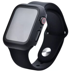 Защитное стекло на Apple Watch, 41mm, черное, с силиконовым чехлом