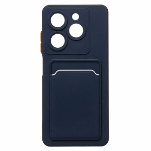 Защитный чехол с кармашком под карту для Infinix Smart 8 Pro /Чехол с картхолдером под карту, фото, проездной/ темно-синий