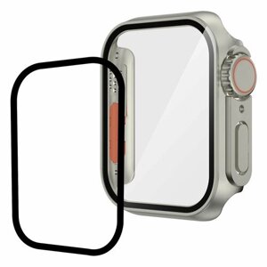 Защитный чехол с закаленным стеклом для Apple Watch Series 7 / 8 45мм - светло-серый с оранжевым