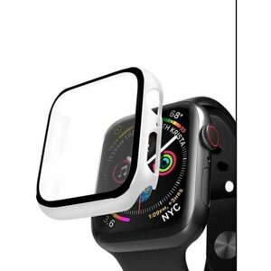 Защитный пластиковый чехол (кейс) Apple Watch Series 1 2 3 (Эпл Вотч) 42 мм для экрана/дисплея и корпуса противоударный бампер белый