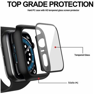 Защитный противоударный чехол+стекло для корпуса Apple Watch Series 4, 5, 6, SE 40 мм, черный