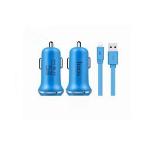 Автомобильное зарядное устройство Hoco Z1 2xUSB 2.1A + кабель Lightning (синий)