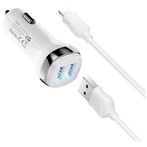 АЗУ, 2 USB 2.4A (Z40), usb cable lightning, HOCO, белый