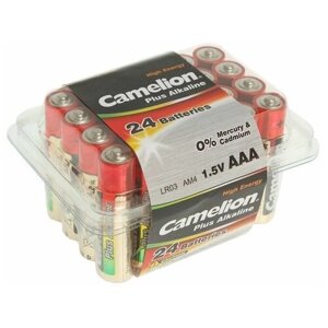 Батарейка алкалиновая Camelion Plus Alkaline, AAA, LR03-24BOX (LR03-PB24), 1.5В, набор 24 шт.