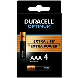 Батарейка алкалиновая Duracell OPTIMUM, AAA, LR03-4BL, 1.5В, блистер, 4 шт.