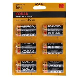 Батарейка алкалиновая Kodak Xtralife, AA, LR6-12BL, 1.5В, блистер, 12 шт. , 1 шт.