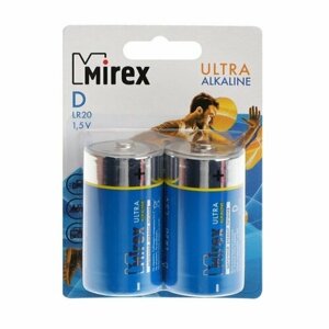 Батарейка алкалиновая Mirex, D, LR20-2BL, 1.5В, блистер, 2 шт. (комплект из 3 шт)