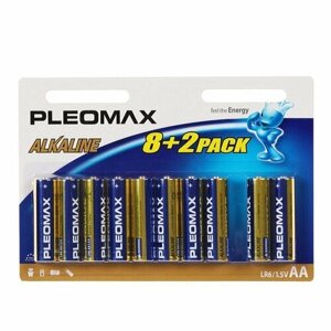 Батарейка алкалиновая Pleomax, AA, LR6-10BL, 1.5В, блистер, 8+2 шт. (комплект из 3 шт)
