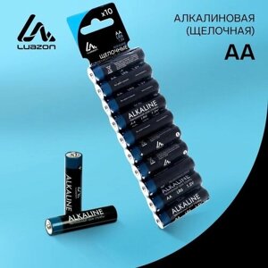 Батарейка алкалиновая (щелочная) Luazon, AA, LR6, блистер, 10 шт, "Luazon Home"