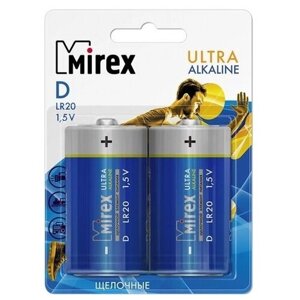 Батарейка D щелочная Mirex LR20 в блистере 2шт.