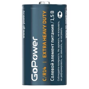 Батарейка GoPower C/R14 Extra Heavy Duty 1.5V Shrink 2, в упаковке: 24 шт.