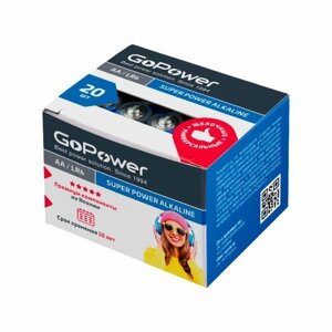 Батарейка GoPower LR6 AA BOX 20шт/уп Shrink 4 Alkaline 1.5V (4/20/640)