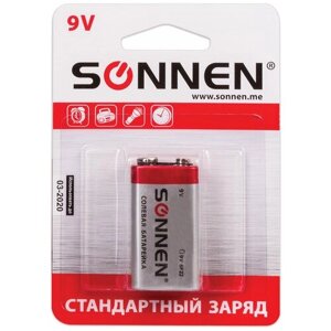 Батарейка SONNEN Крона 9V стандартный заряд, в упаковке: 1 шт.