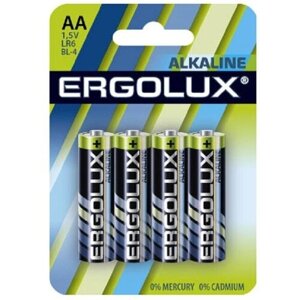 Батарейки Ergolux AA/LR 6 Alkaline BL-4 (LR 6 BL-4, 1.5В)(4 шт в уп.)