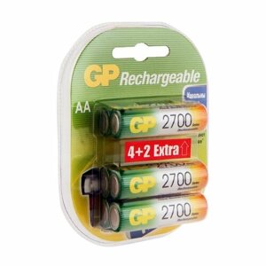 Батарейки GP Перезаряжаемые аккумуляторы 270AAHC AA, мин. ёмкость 2600 мАч - 6 шт.(4+2 в подарок) в клемшеле