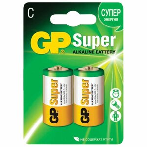 Батарейки GP Super, С (LR14, 14А), алкалиновые, комплект 2 шт, блистер, 14A-2CR2 упаковка 2 шт.
