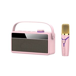 Беспроводная Bluetooth колонка караоке с микрофоном, Портативная мини колонка OP-525, Розовый