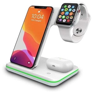 Беспроводное зарядное устройство 3 в 1, 15W, для смартфонов/iPhone/Samsung/Huawei, часов iWatch и наушников iPods/Galaxy Buds