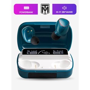 Беспроводные блютуз наушники с микрофоном TWS bluetooth 5.1 сенсорные М10 с функцией Power Bank игровые / на iPhone Android ( зеленый )