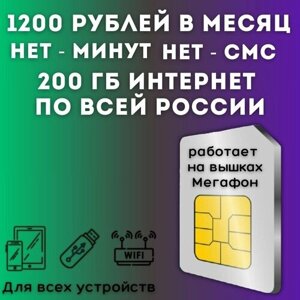 "Безлимитный для дачи"комплект интернета для дачи, сим карта 1200 рублей в месяц 200 ГБ по всей России JKV2