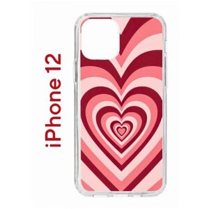 Чехол для iPhone 12/12 Pro Kruche Print Сердце, противоударный силиконовый бампер с рисунком, пластиковая накладка с защитой камеры