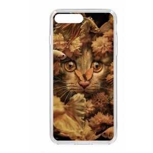 Чехол для iPhone 7 Plus/8 Plus Kruche Print Котик с рыбками, противоударная пластиковая накладка с рисунком, защитный силиконовый кейс с защитой камеры