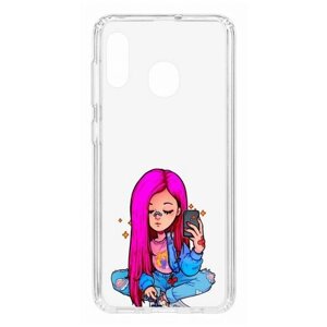 Чехол для Samsung Galaxy A20 2019 Kruche Print Pink Hair, противоударная пластиковая накладка с рисунком, силиконовый бампер с защитой камеры, с принтом