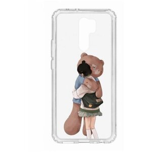 Чехол для Xiaomi Redmi 9 КRUЧЕ Print Девочка с мишкой, пластиковая накладка, силиконовый бампер с защитой камеры, противоударный защитный кейс с рисунком