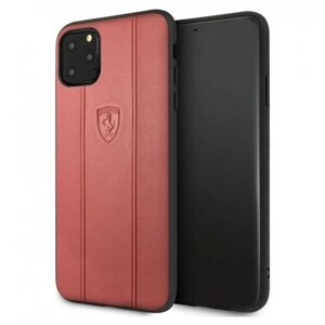 Чехол Ferrari Stamped logo Embossed lines Hard Leather для iPhone 11 Pro Max, цвет Красный (FEO3DHCN65RE)