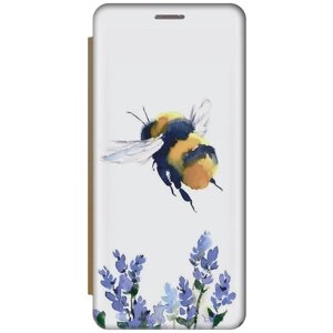 Чехол-книжка Акварельная пчелка на Xiaomi Redmi Note 9T / Сяоми Редми Ноут 9Т золотой