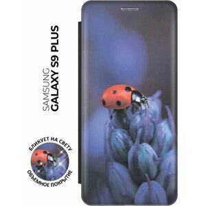 Чехол-книжка Божья коровка на цветке на Samsung Galaxy S9+Самсунг С9 Плюс с эффектом блика черный